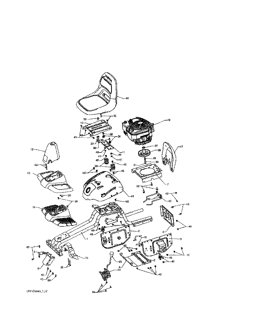 Chassis Diagram and Parts List for 917286000  Weed Eater Lawn Mower